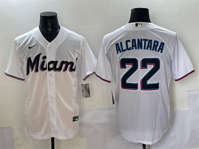 Men's White Miami Marlins #22 Sandy Alcantara Cool Base Stitched Jersey